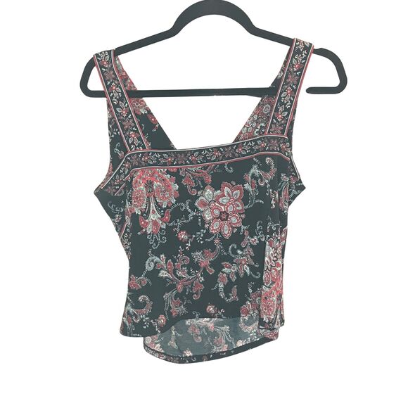 Tahari Paisley Surplice Top Size 10P Petite Black Red White Sleeveless V-Neck - Picture 3 of 5